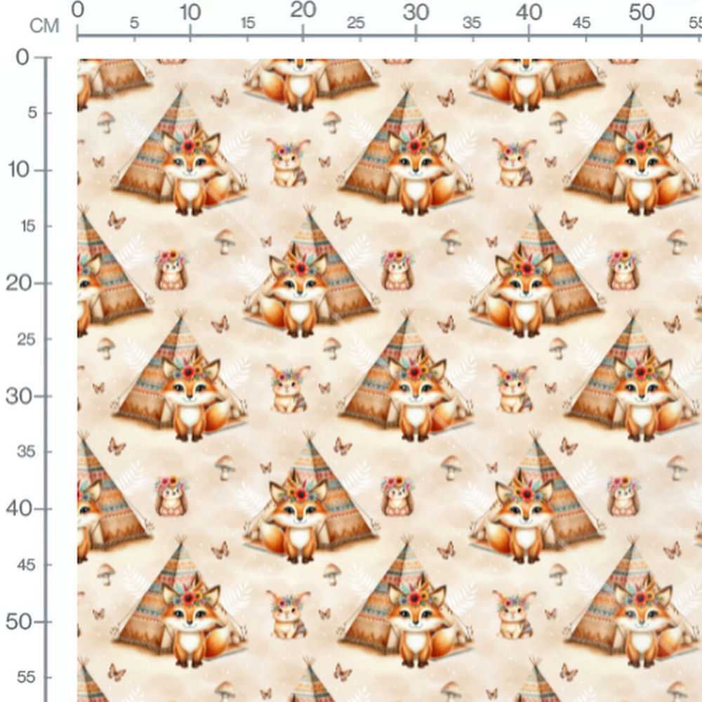 Tissu - Renards et tipis colorés