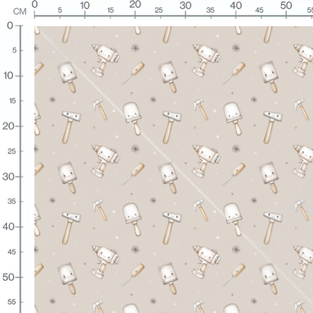 Tissu - Outils souriants pastel beige