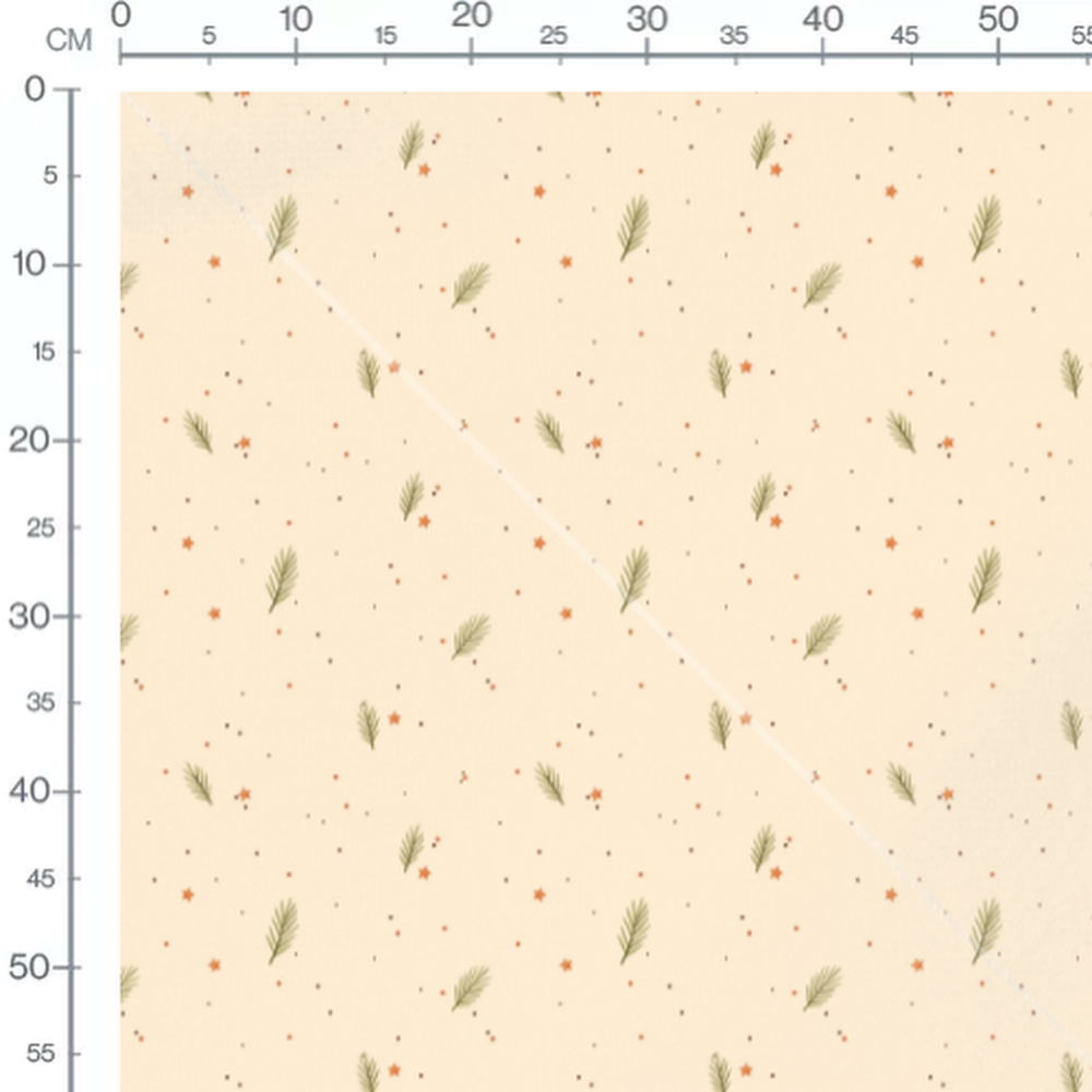 Tissu - Feuilles et étoiles dispersées