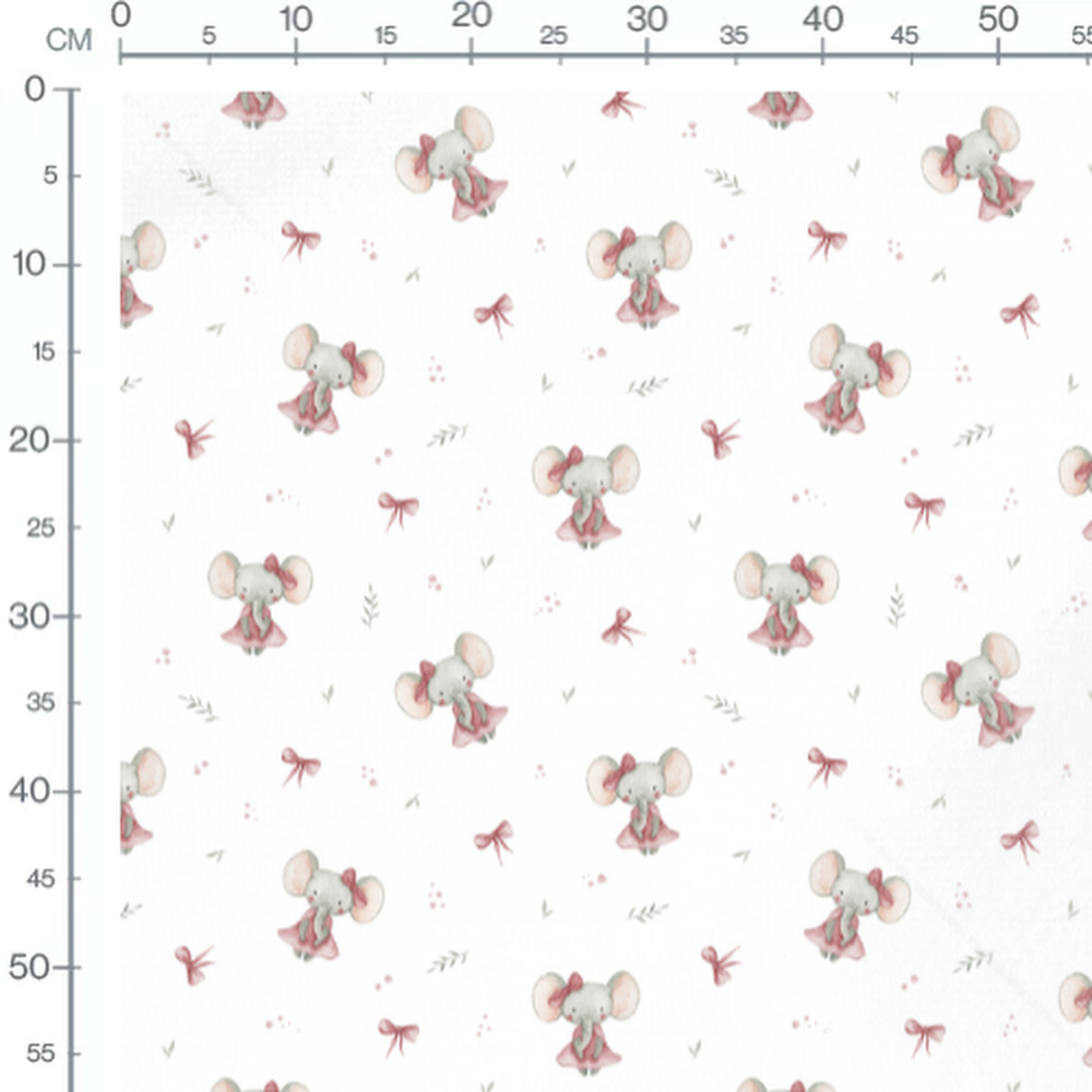 Tissu - Éléphants roses et nœuds