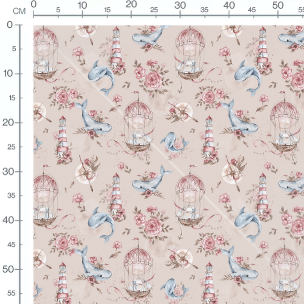 Tissu - Baleines et phares beiges 2