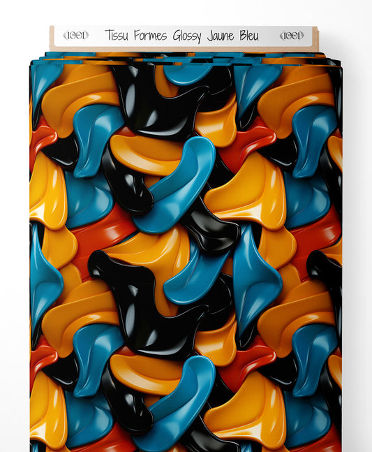 Tissu - Formes Glossy Jaune Bleu