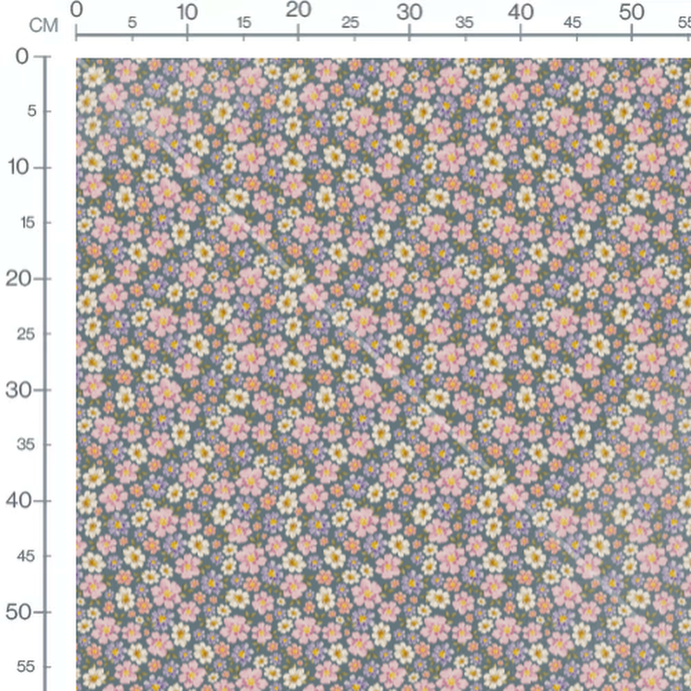 Tissu - Fleurs variées sur fond gris