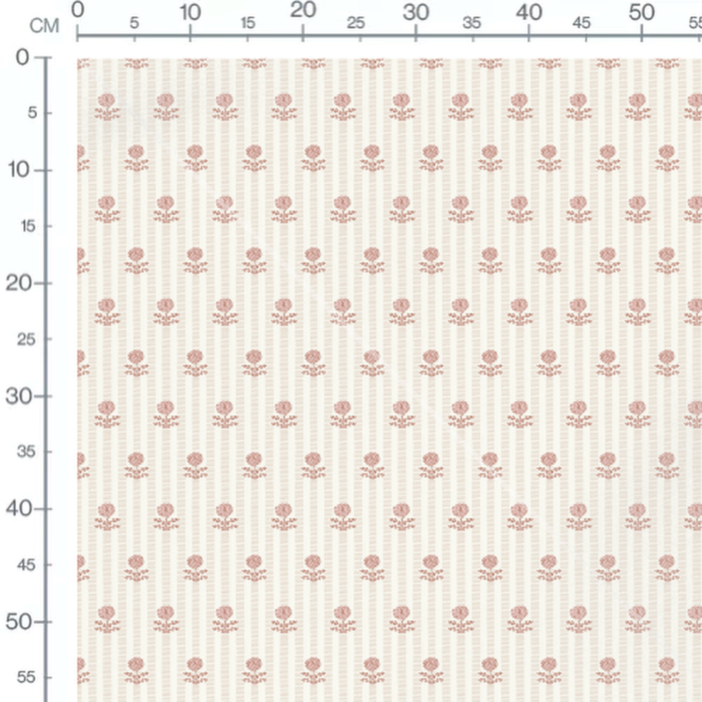 Tissu - Fleurs roses sur rayures beiges