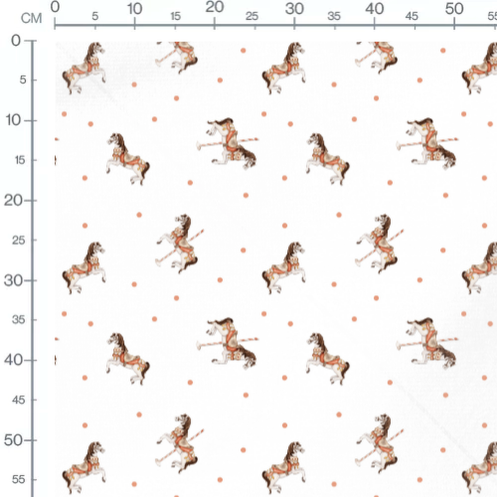 Tissu - Chevaux de manège et pois