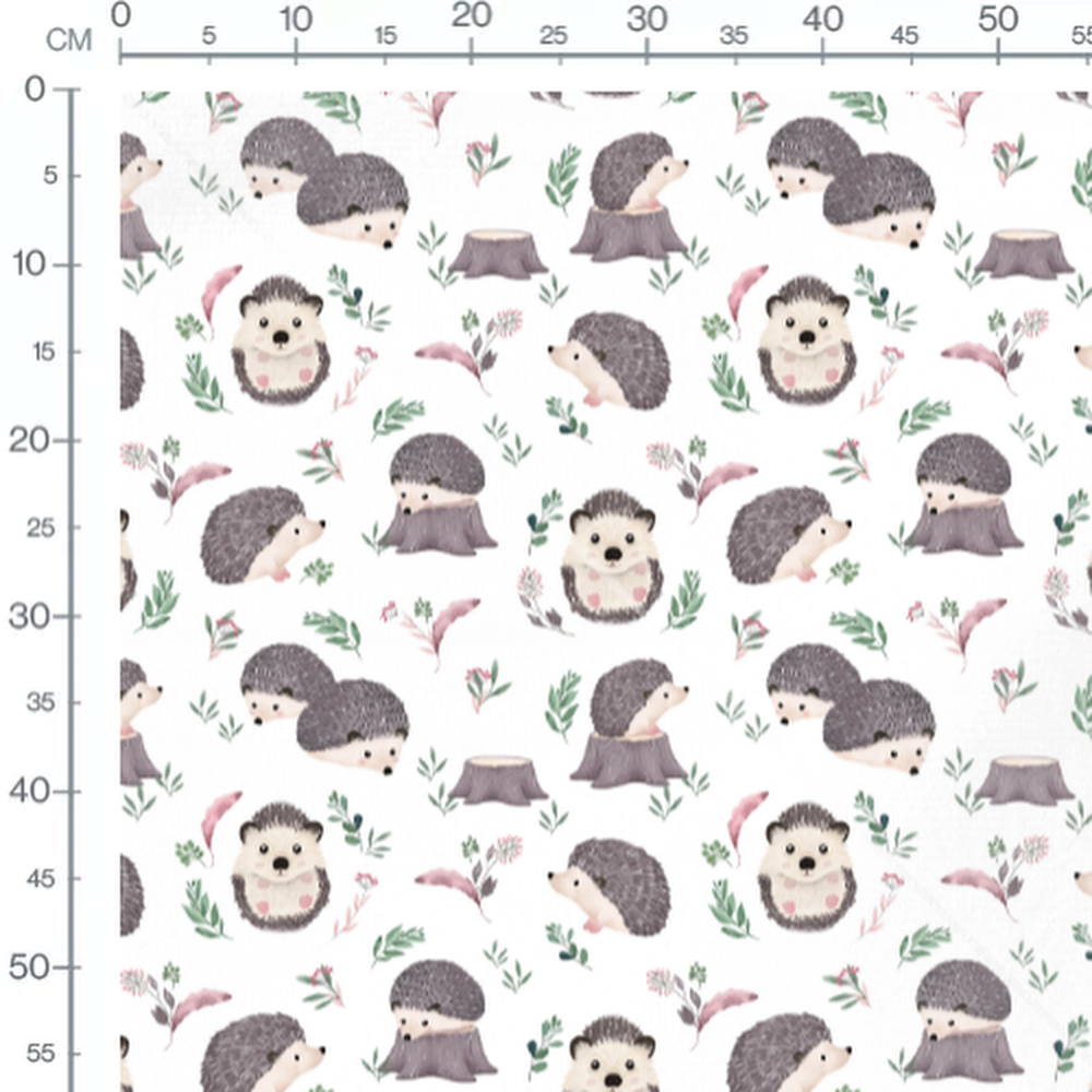 Tissu - Hérissons et feuillages verts