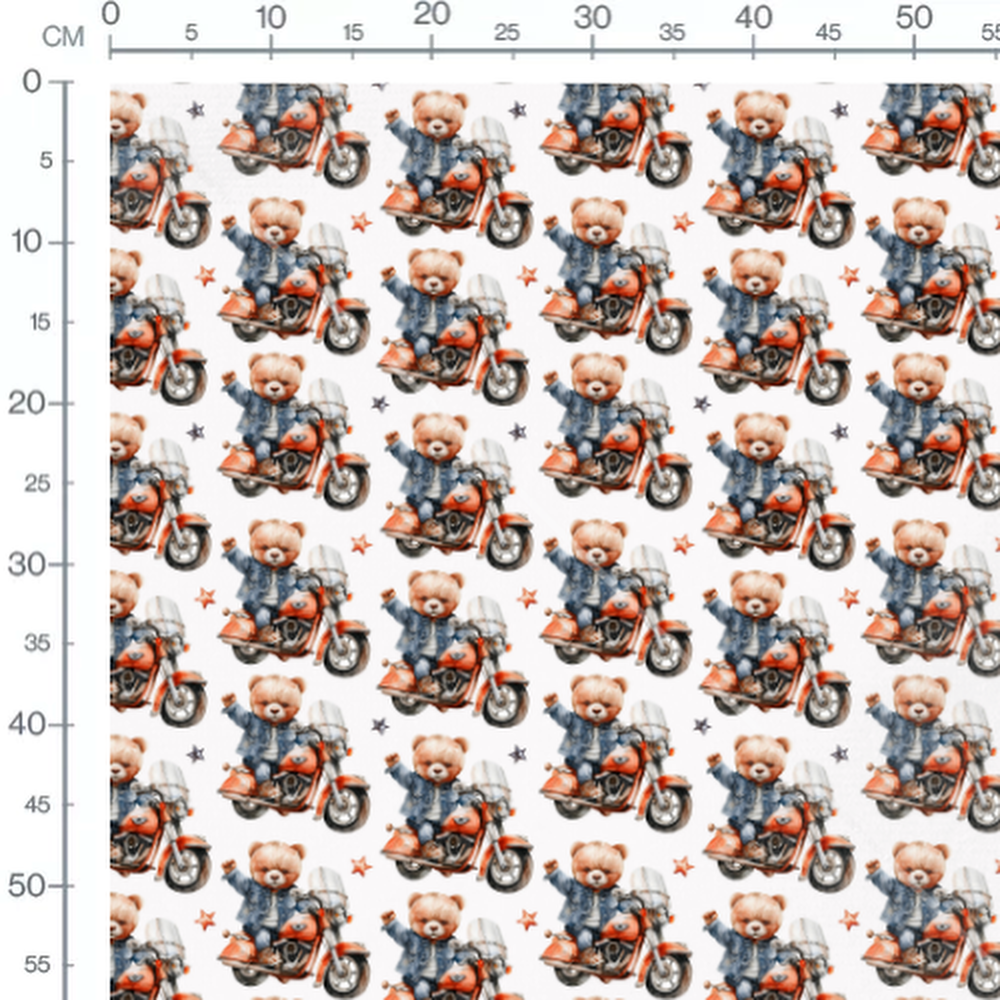 Tissu - Oursons sur motos orange