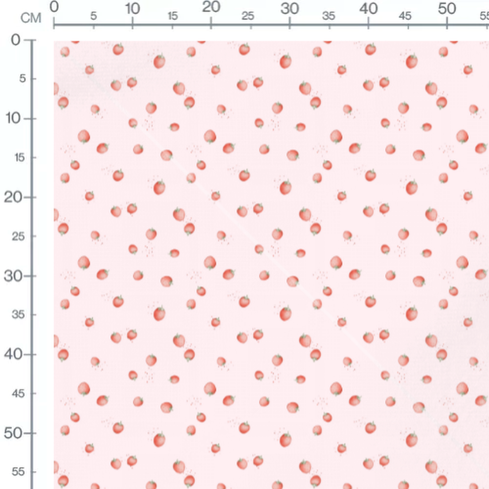 Tissu - Fraises rouges sur rose clair