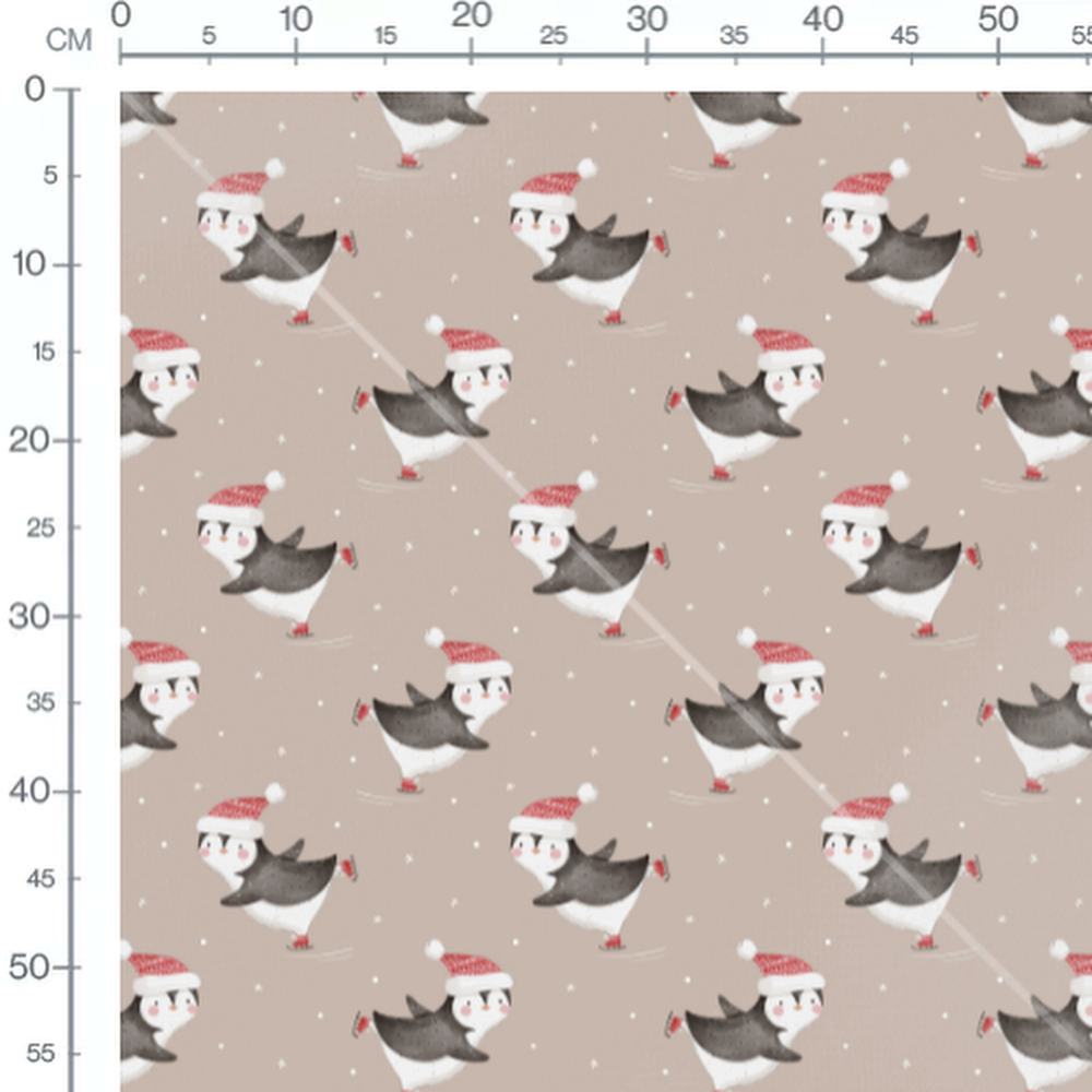 Tissu - Pingouins joyeux sur beige 2
