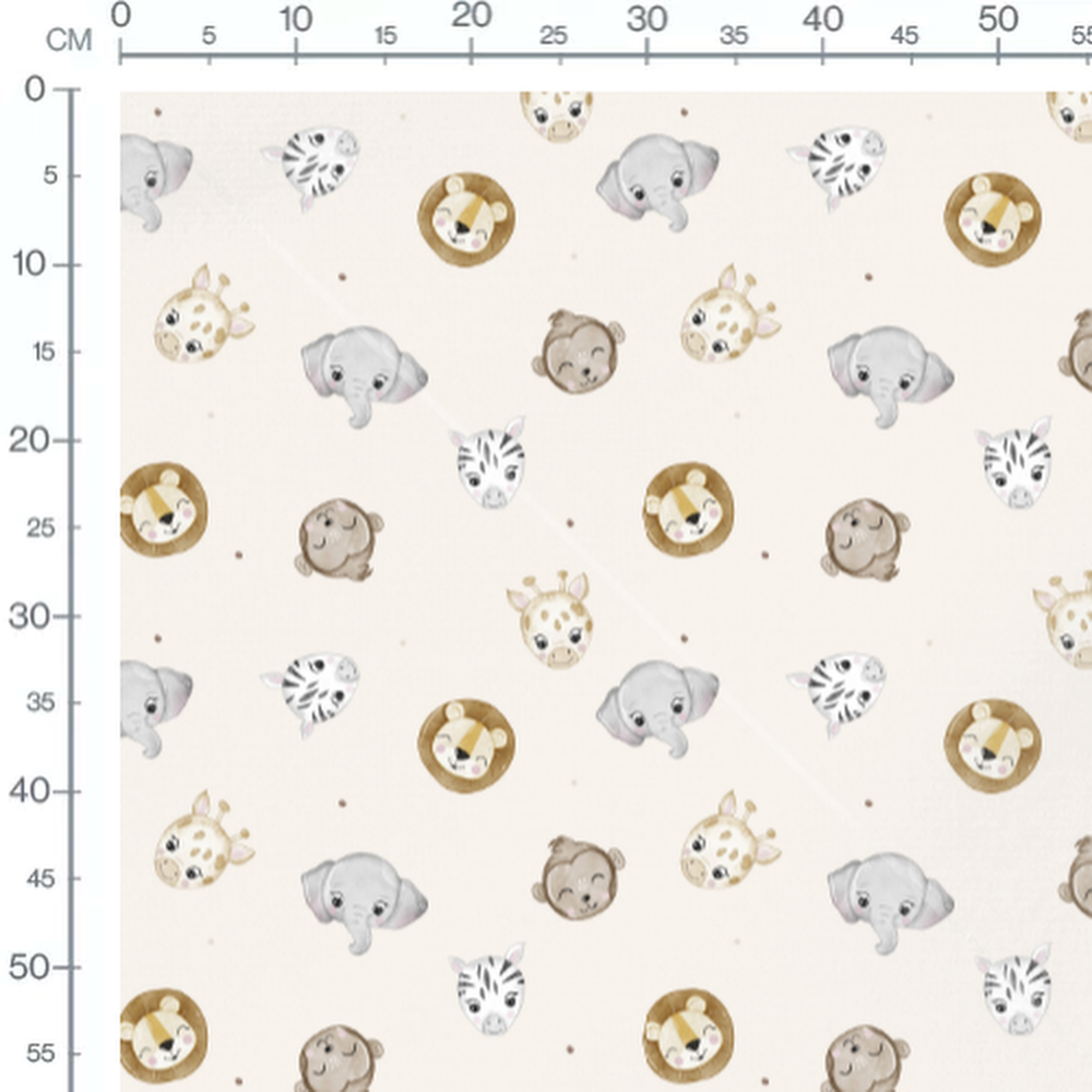 Tissu - Animaux pastel sur fond beige
