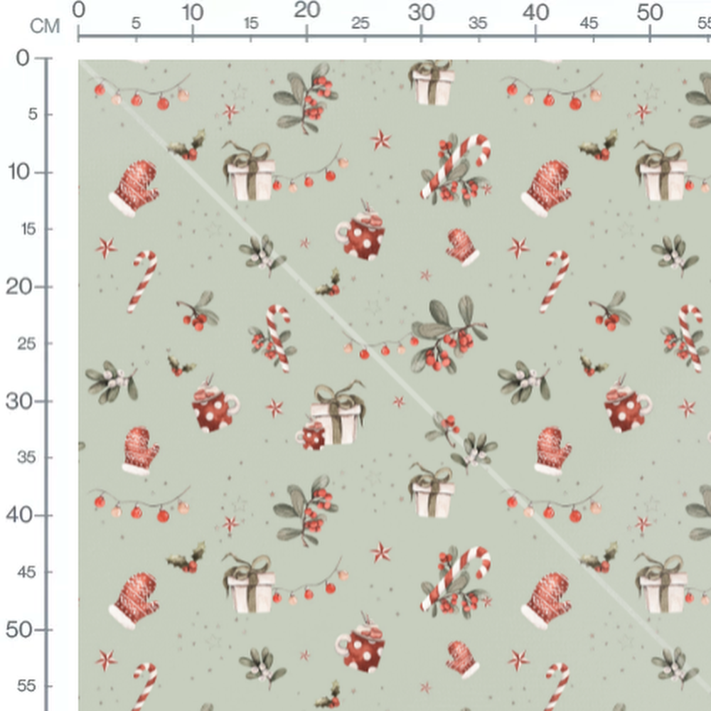 Tissu - Motifs de Noël sur fond vert