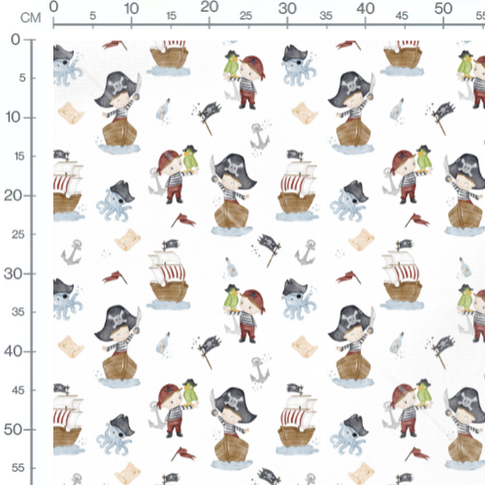 Tissu - Pirates colorés sur fond blanc