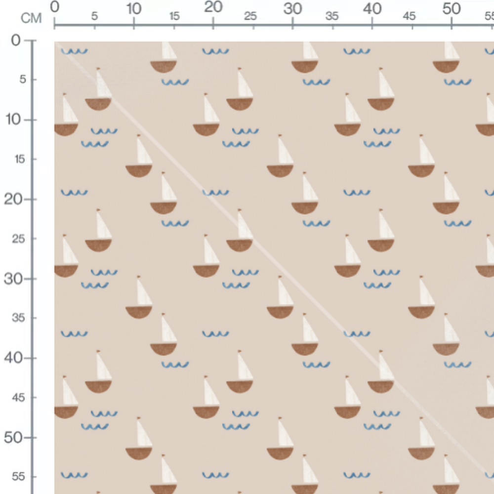Tissu - Voiliers marron sur fond beige