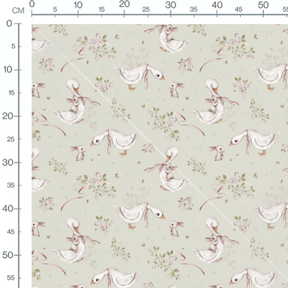 Tissu - Canards et lapins sur vert pâle 2