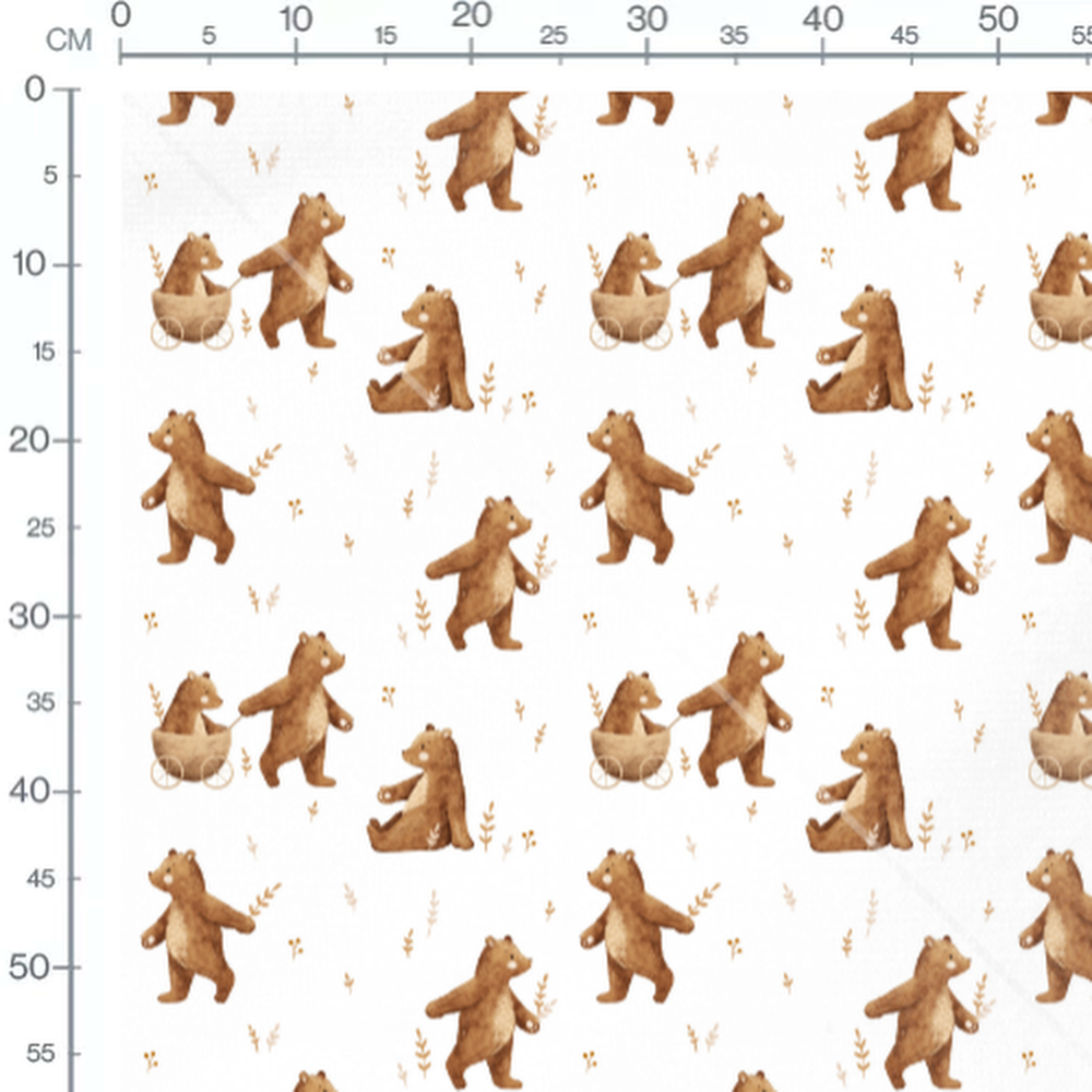 Tissu - Ours bruns sur fond blanc