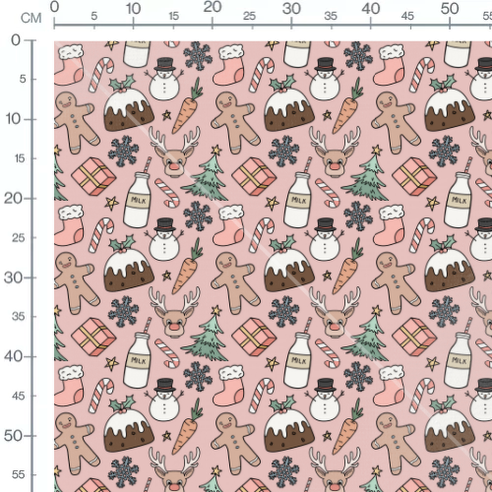 Tissu - Noël rose et gourmand