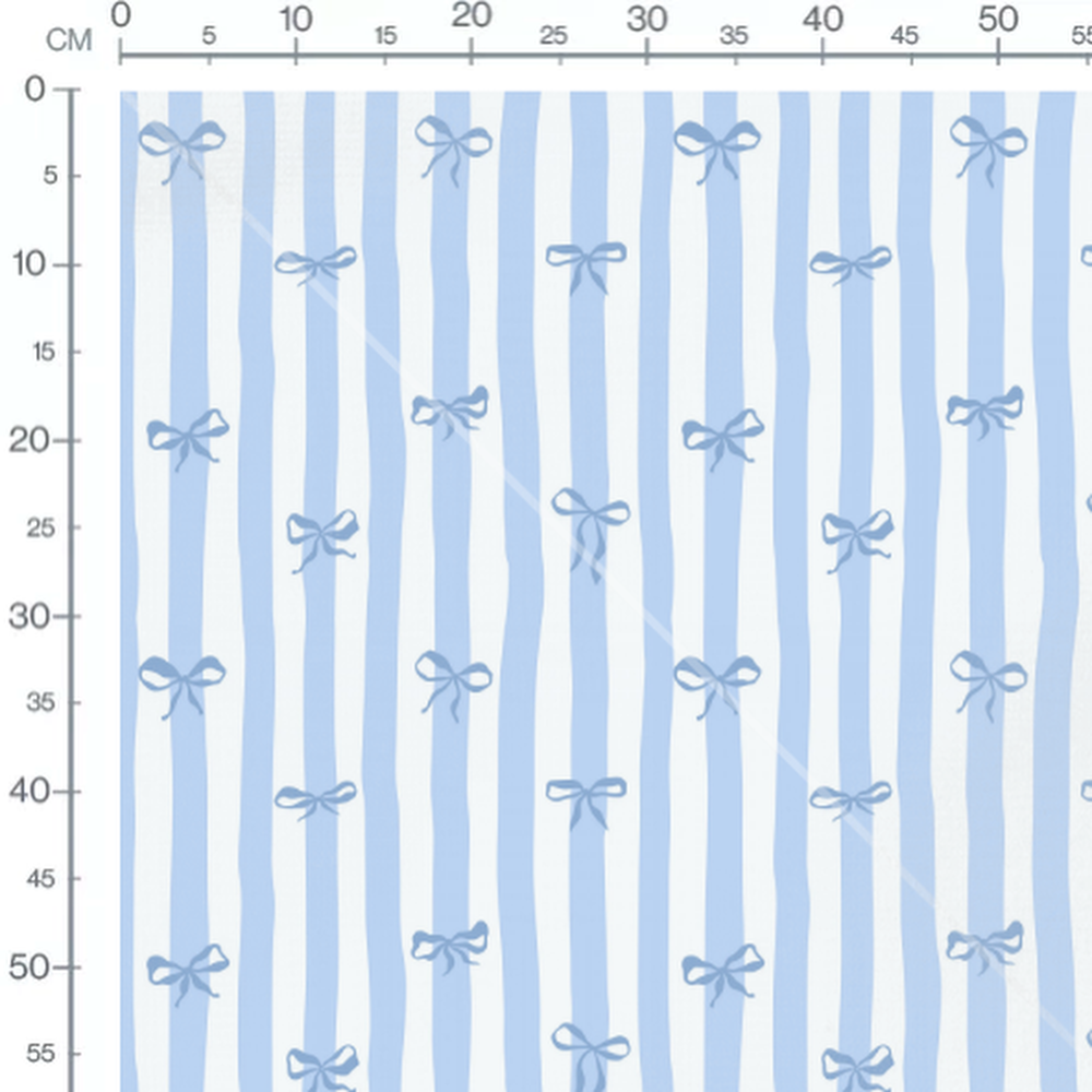 Tissu - Nœuds bleus sur rayures verticales