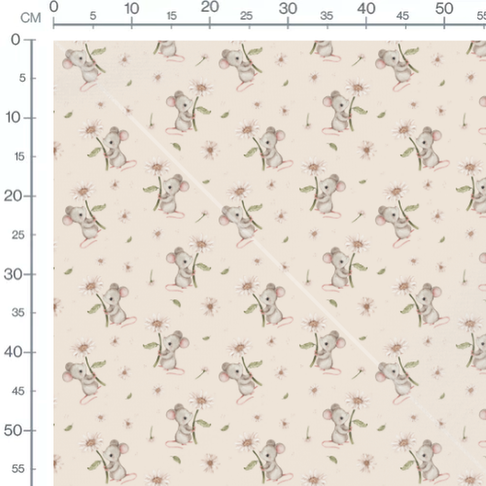 Tissu - Souris grises sur beige doux