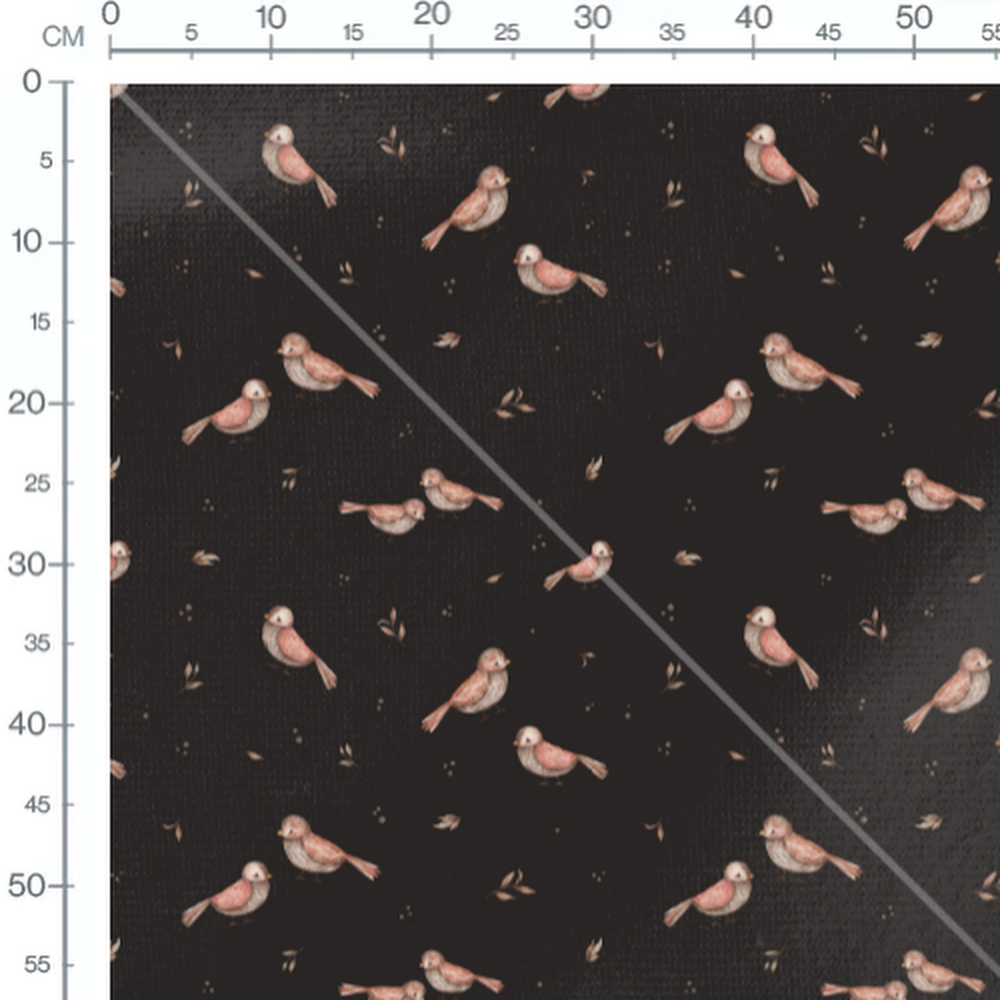 Tissu - Oiseaux doux et feuilles sombres