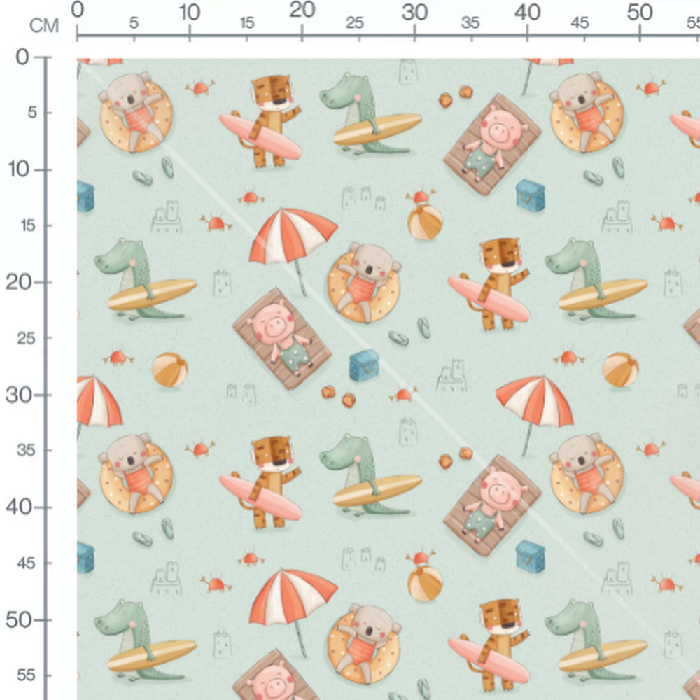 Tissu - Animaux en plage colorée
