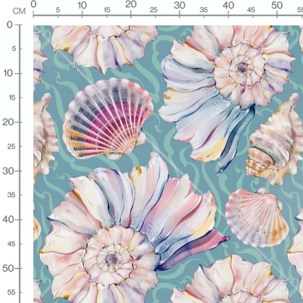 Tissu - Coquillages multicolores sur fond 2