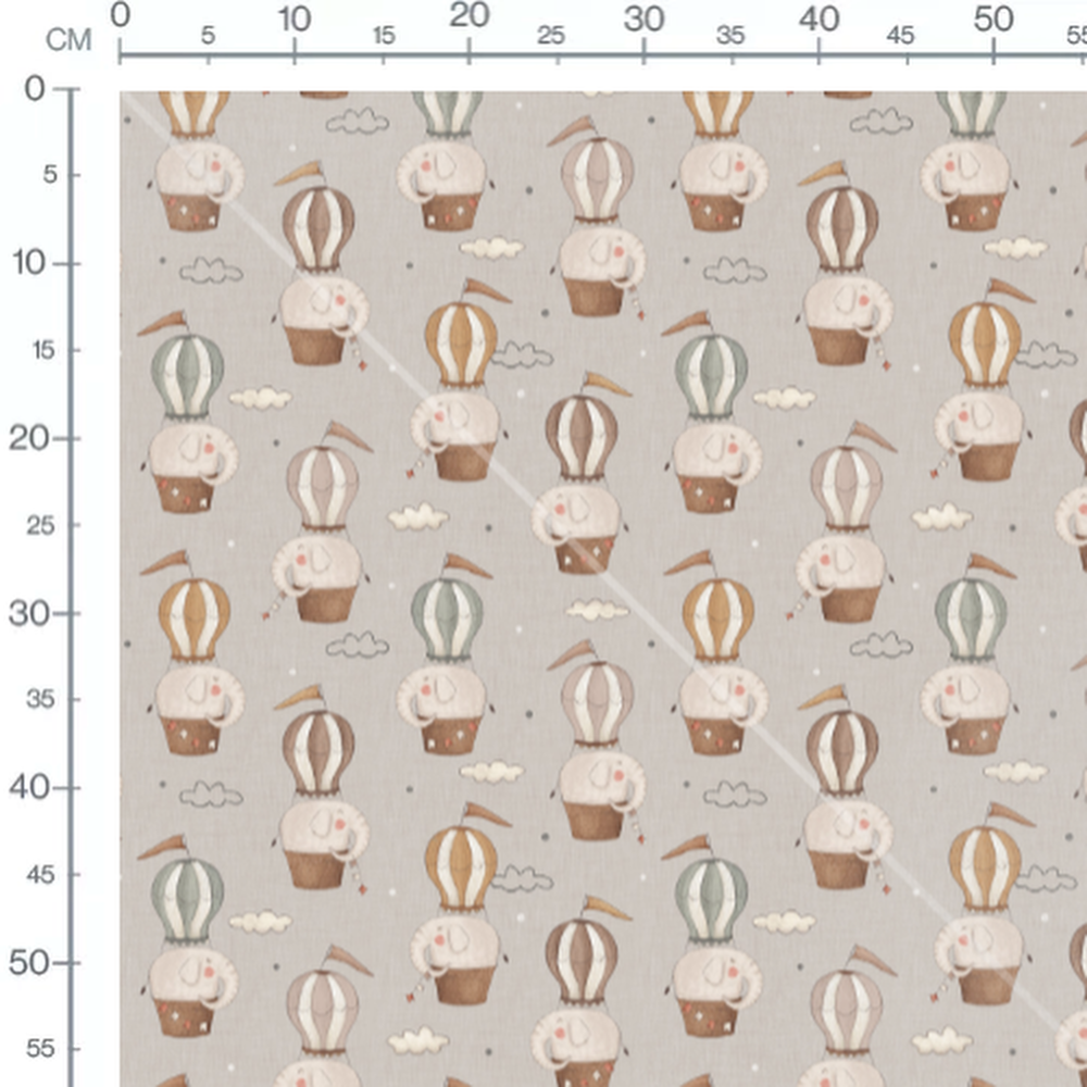 Tissu - Montgolfières éléphants et nuages