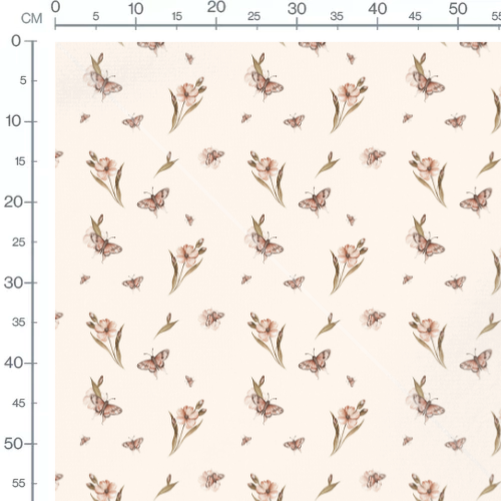 Tissu - Papillons roses et fleurs beige