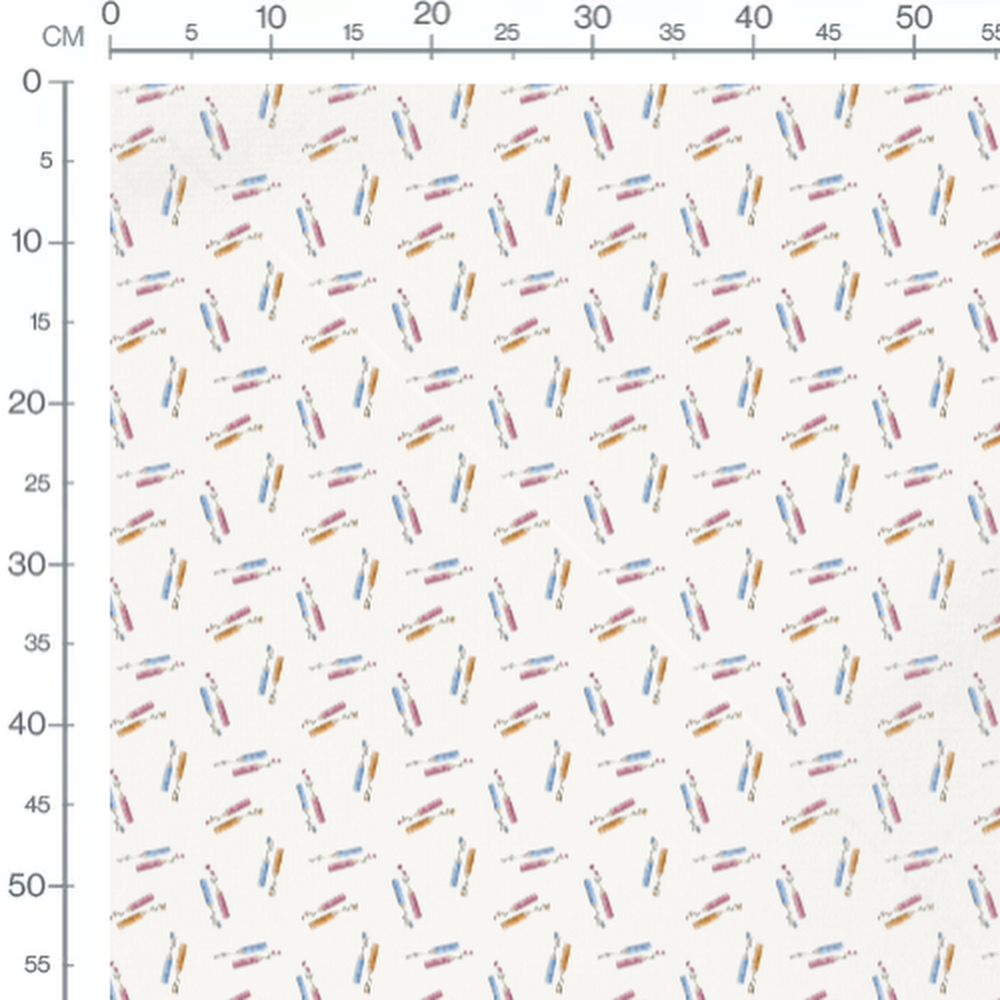 Tissu - Crayons et fleurs aquarelle