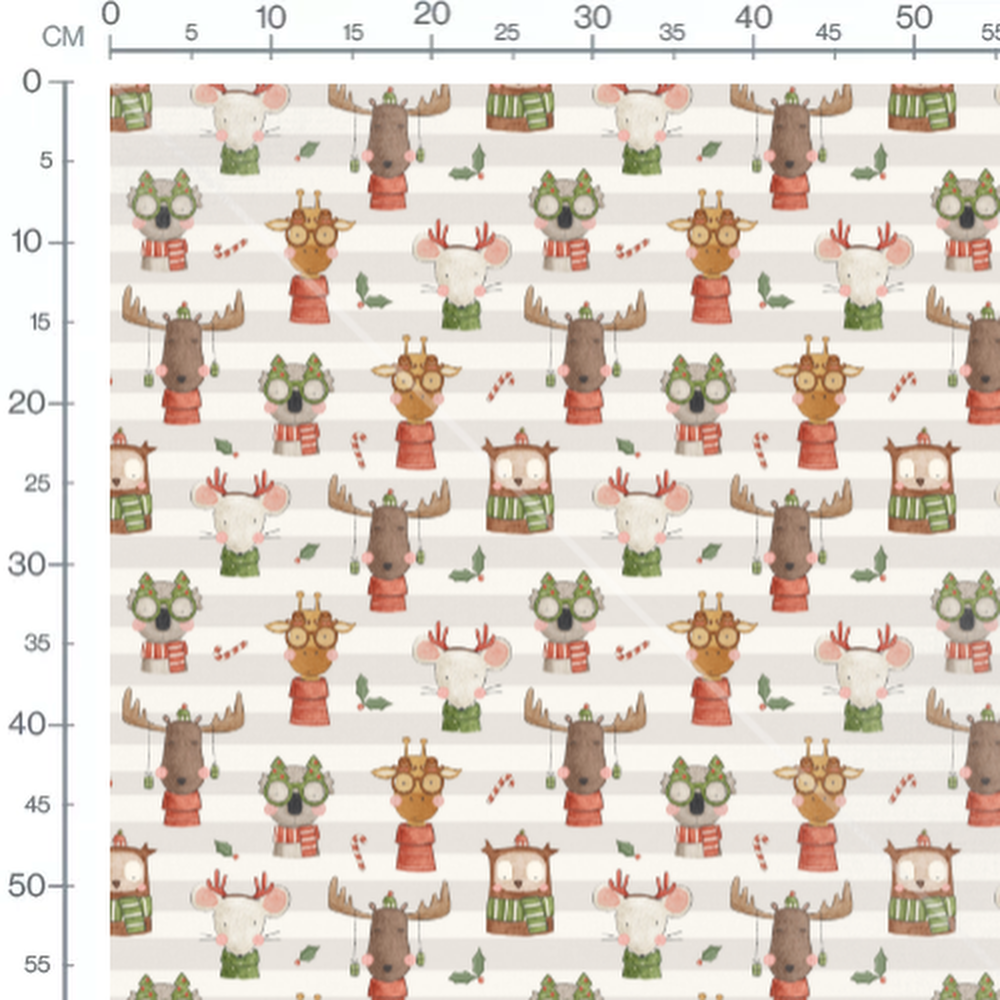 Tissu - Animaux colorés sur rayures