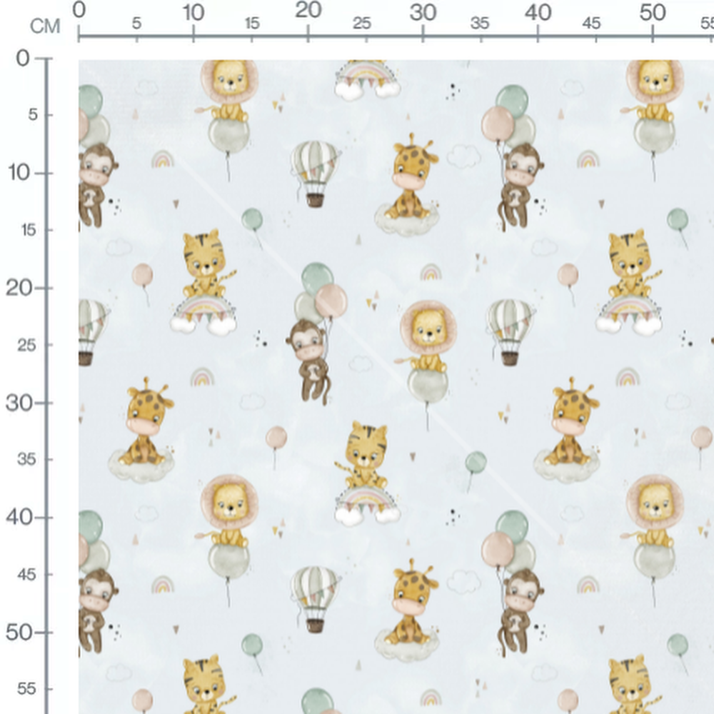 Tissu - Animaux sur nuages et ballons