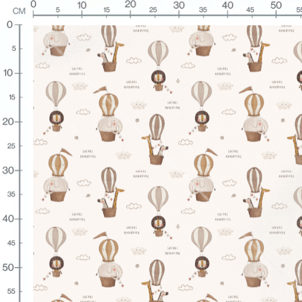 Tissu - Animaux montgolfières safari