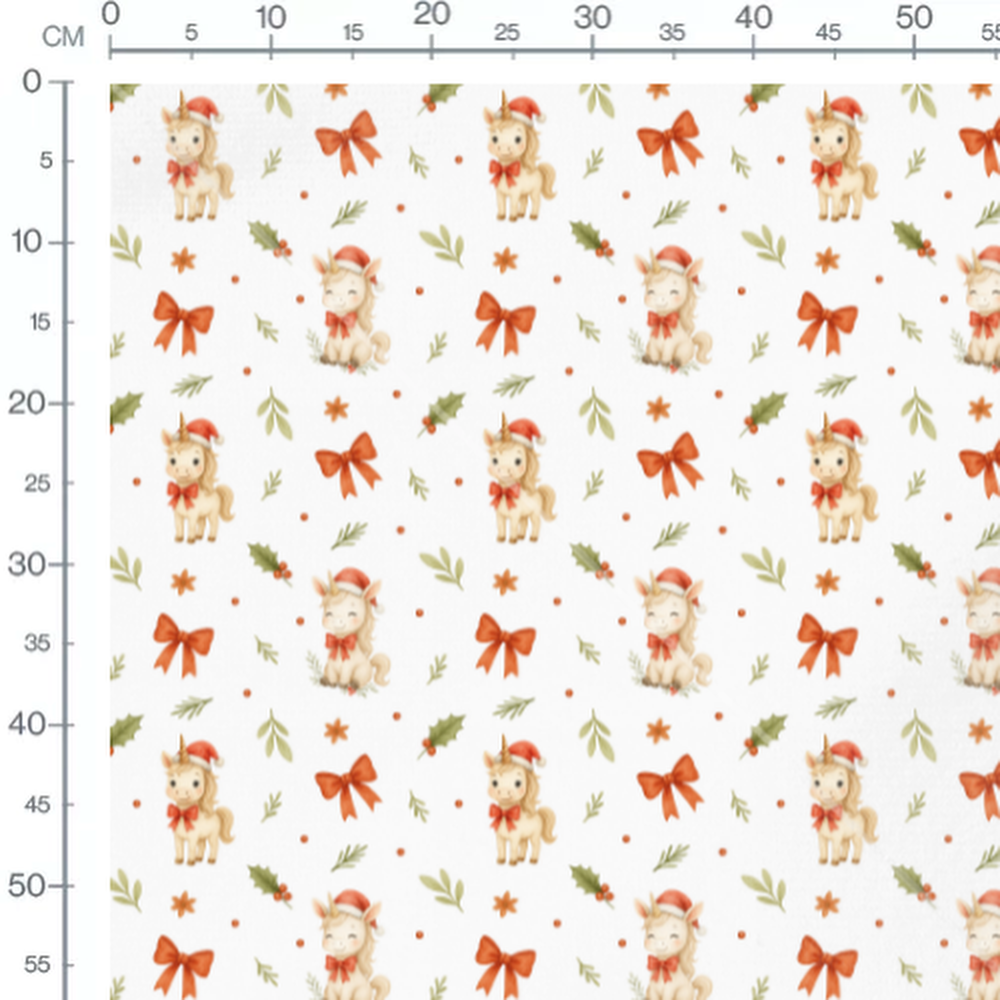 Tissu - Licornes et noeuds rouges