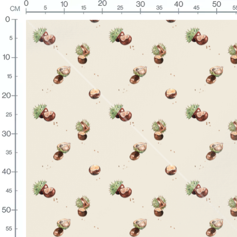 Tissu - Châtaignes et bogues sur beige