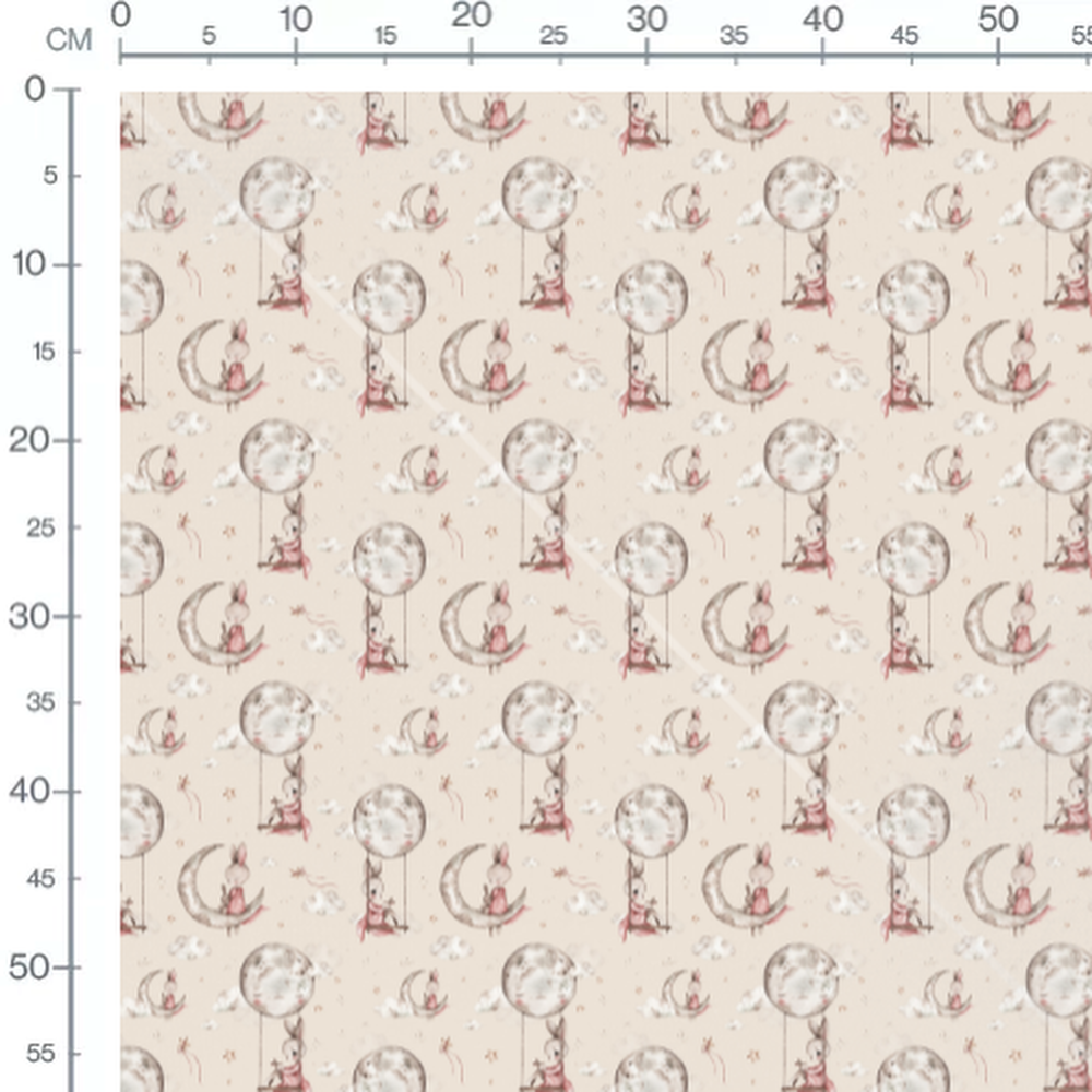 Tissu - Lapins sur lune et nuages