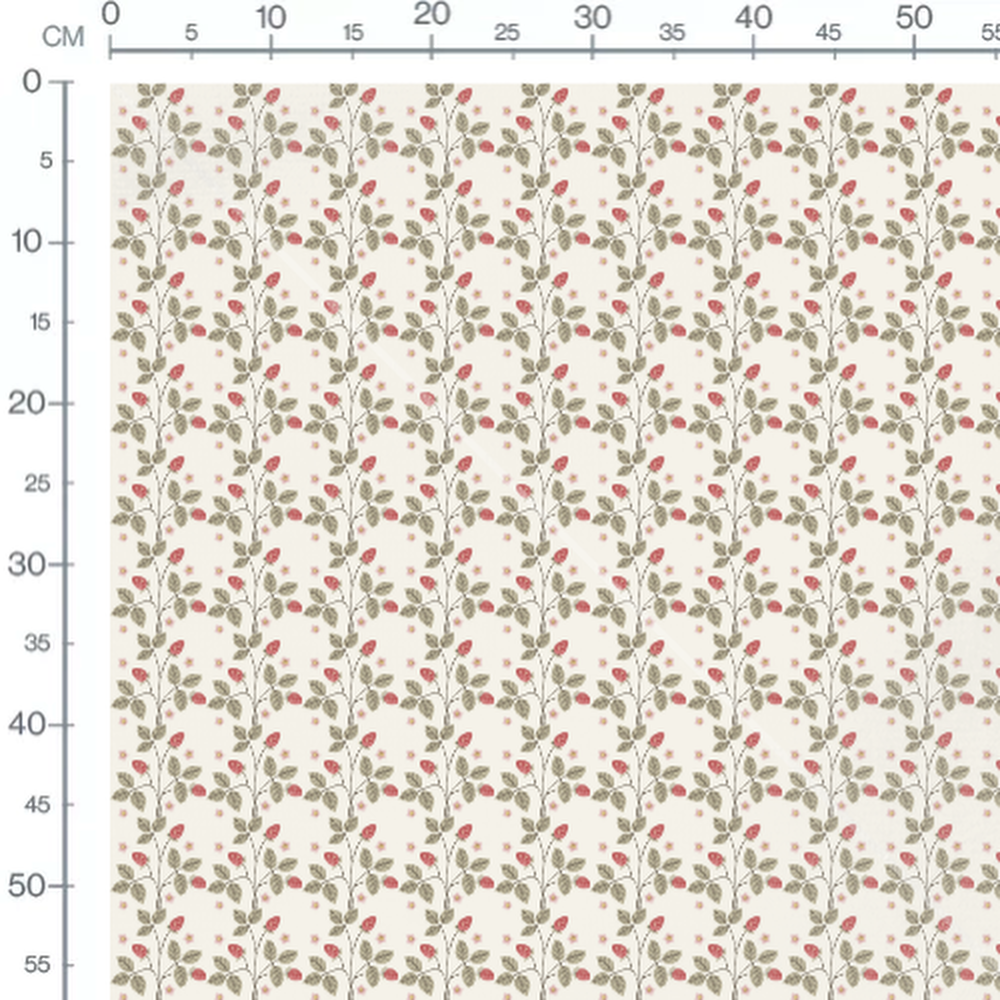 Tissu - Fraises et fleurs roses
