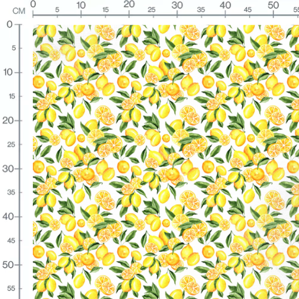 Tissu - Citrons et tranches sur blanc 2