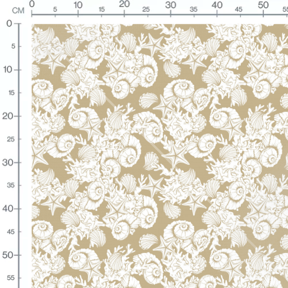 Tissu - Coquillages et étoiles blanches