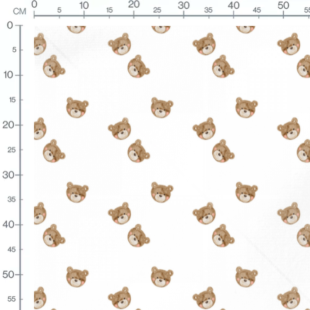 Tissu - Têtes d'oursons sur blanc