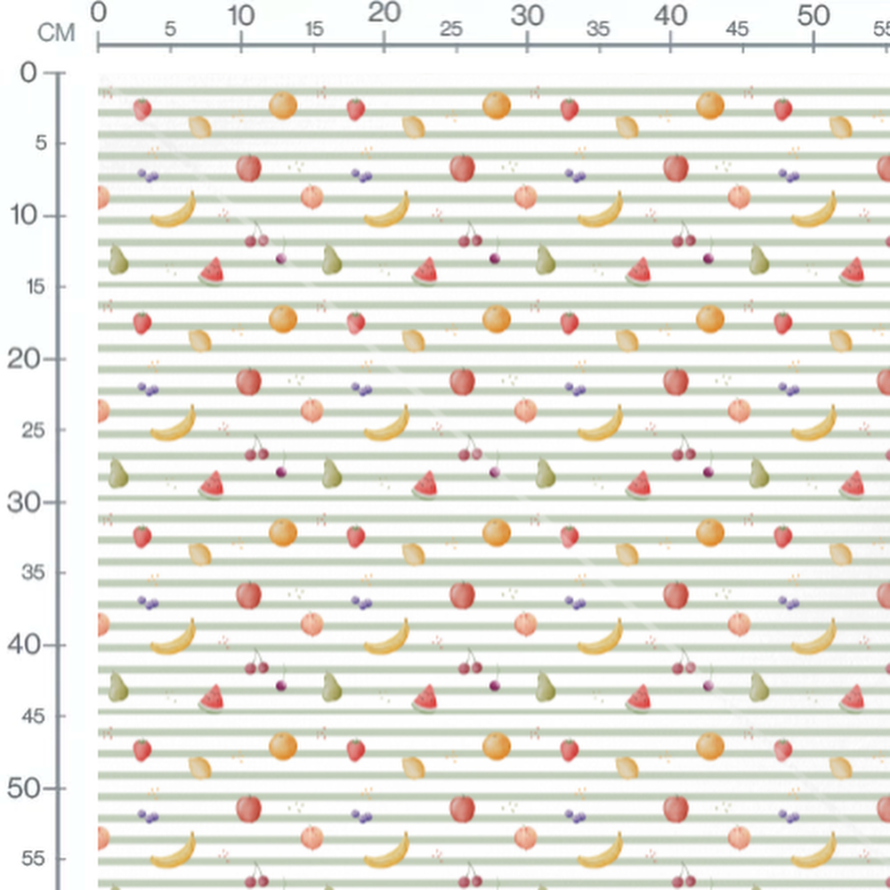 Tissu - Fruits colorés sur rayures vertes