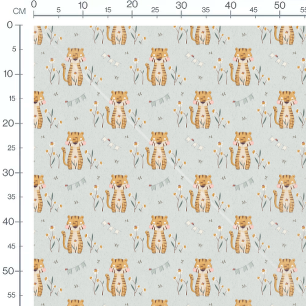 Tissu - Tigres et fleurs sur fond gris