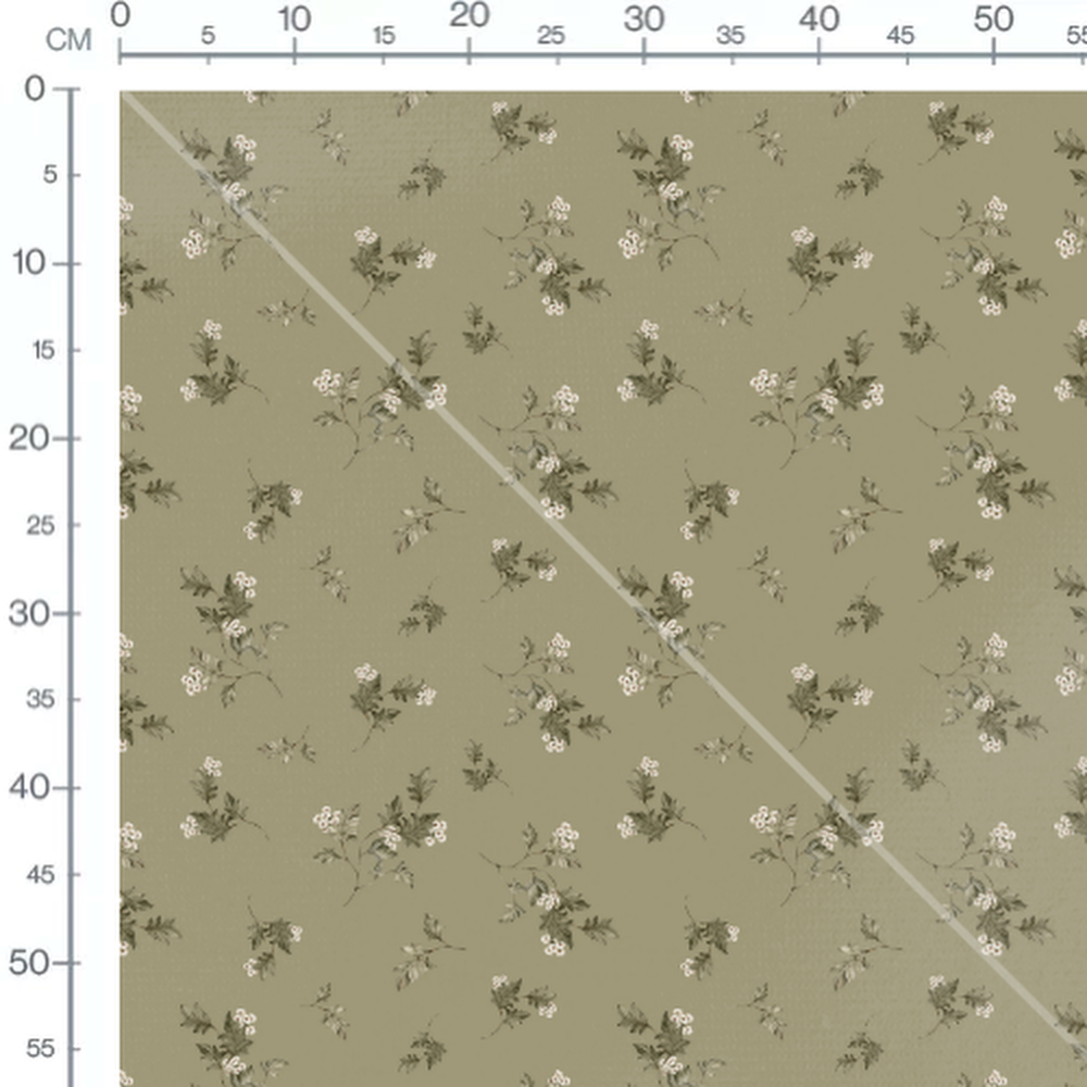 Tissu - Feuilles et baies blanches