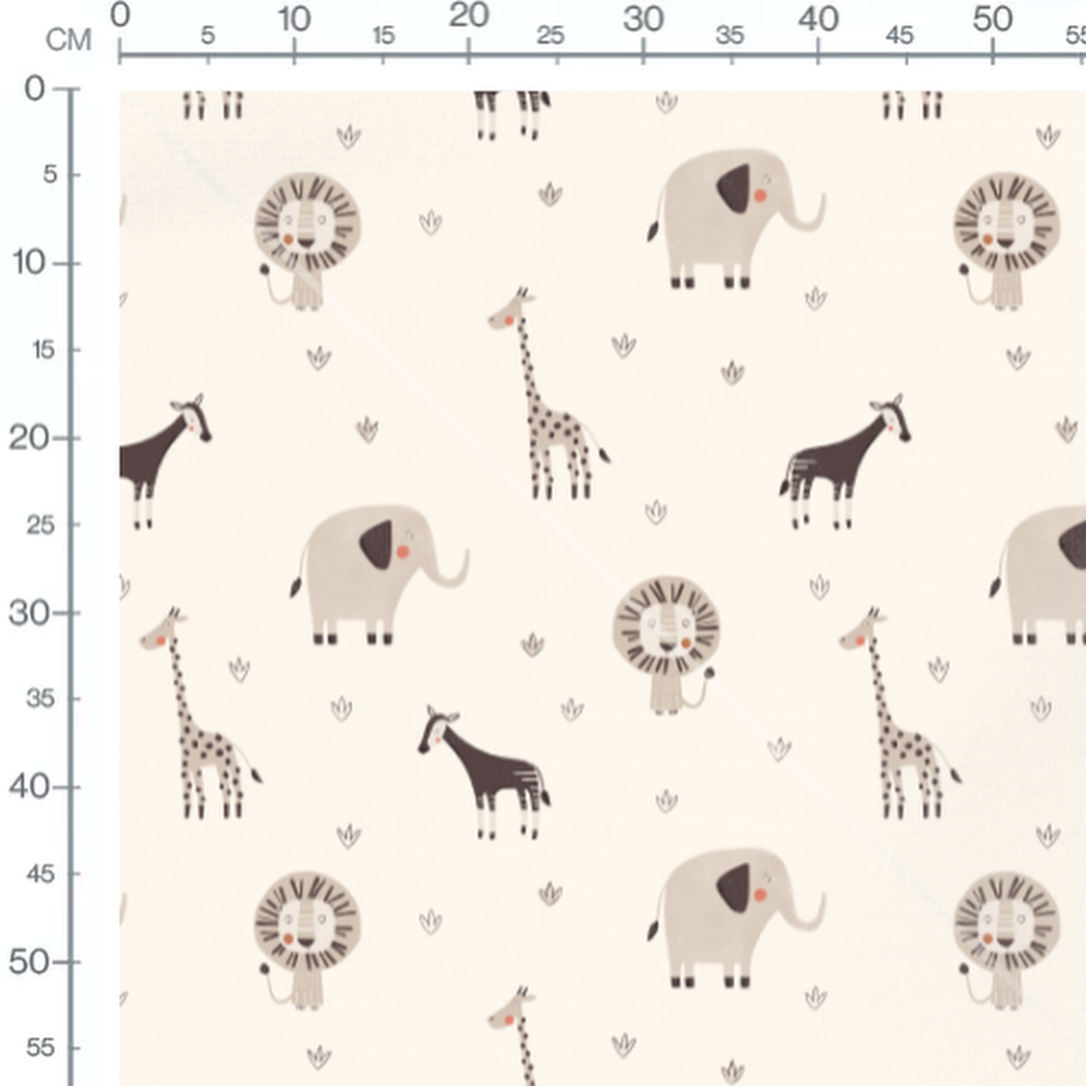 Tissu - Animaux marron sur fond crème