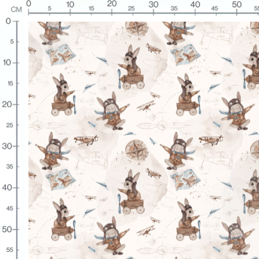 Tissu - Lapins aviateurs sur beige