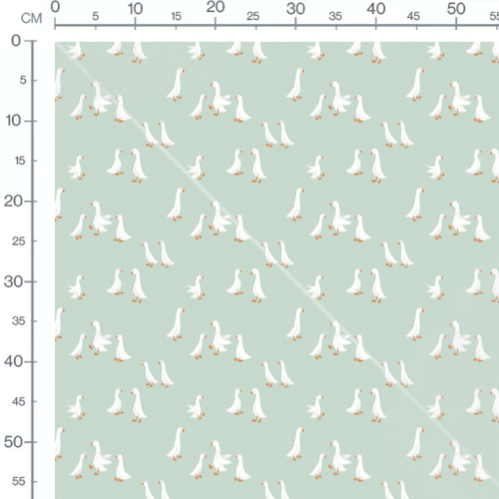Tissu - Oies blanches sur vert