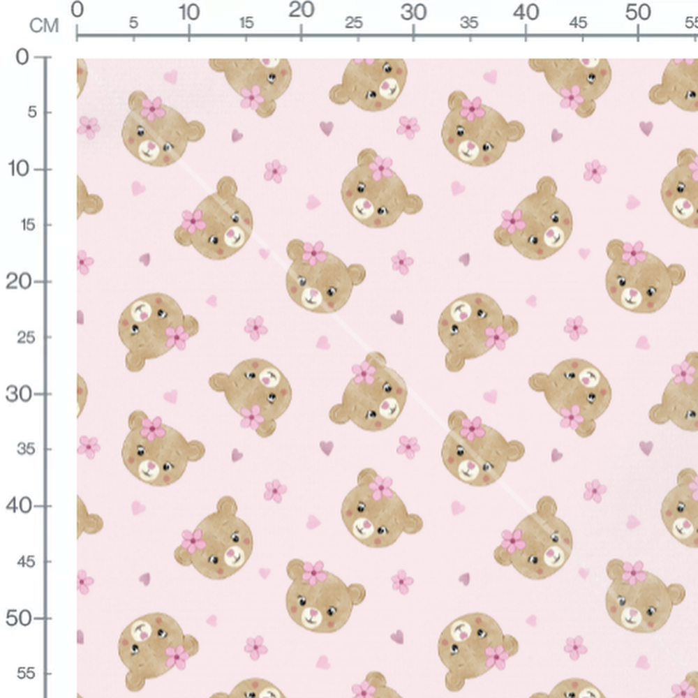 Tissu - Oursons fleurs fond rose