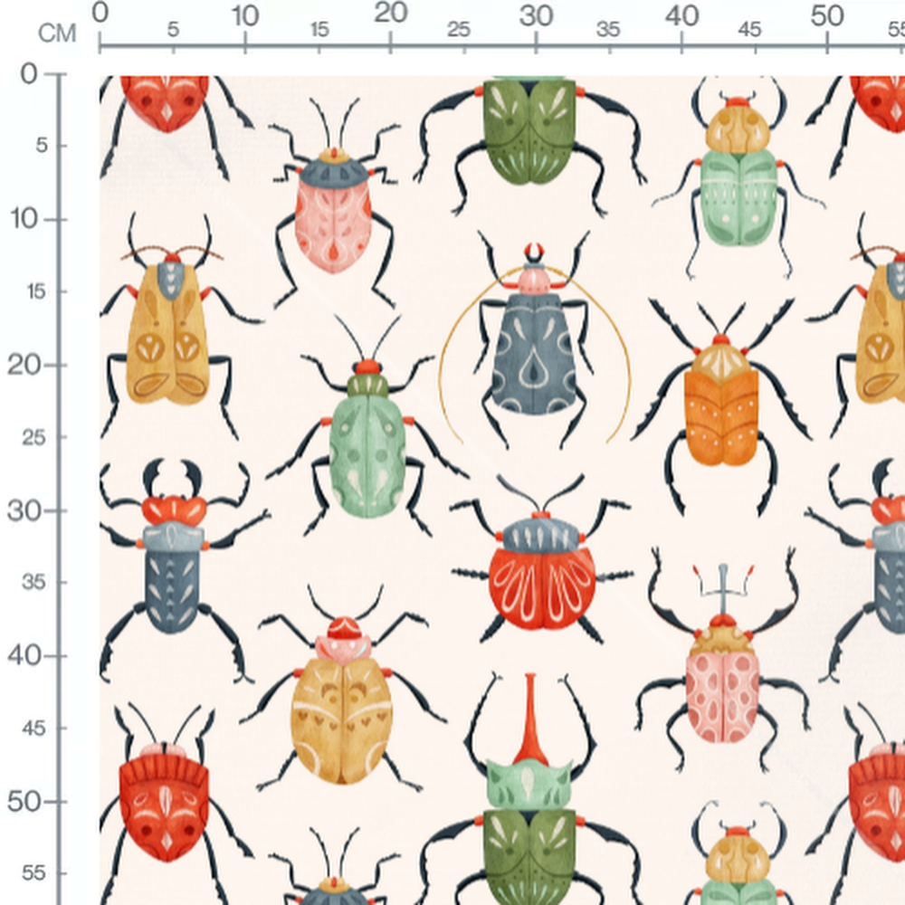 Tissu - Insectes variés multicolores