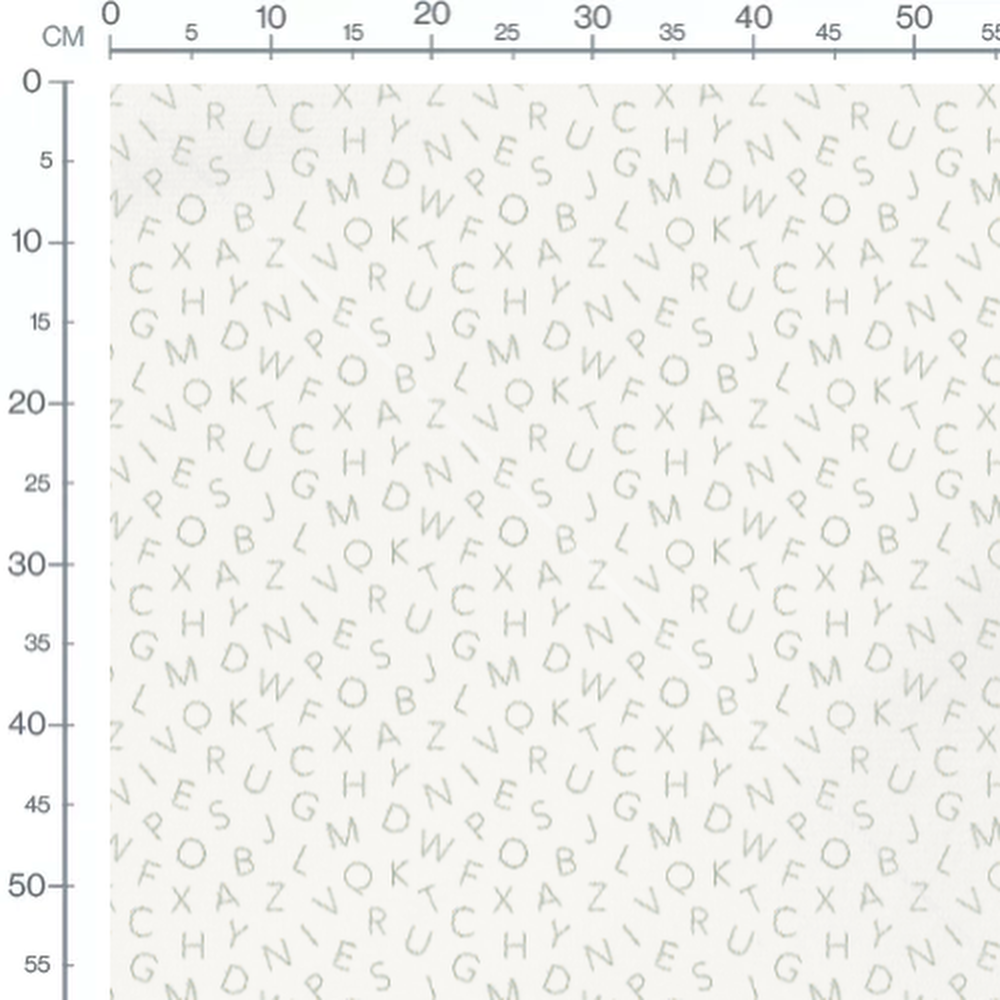 Tissu - Lettres feuillues sur blanc