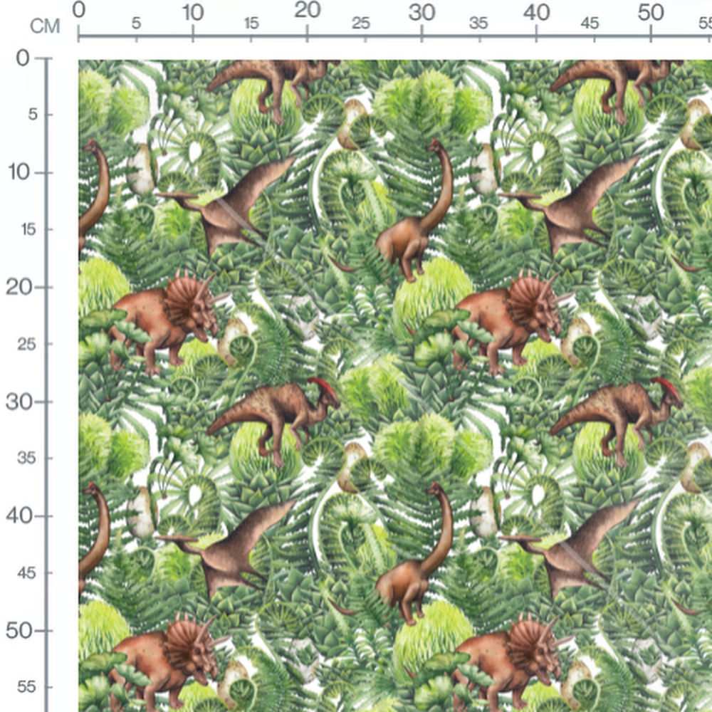 Tissu - Dinosaures et feuillages verts