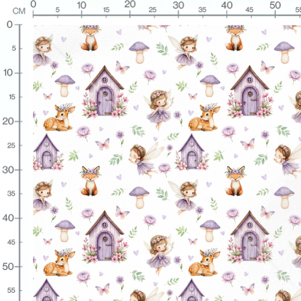 Tissu - Fées et animaux pastel