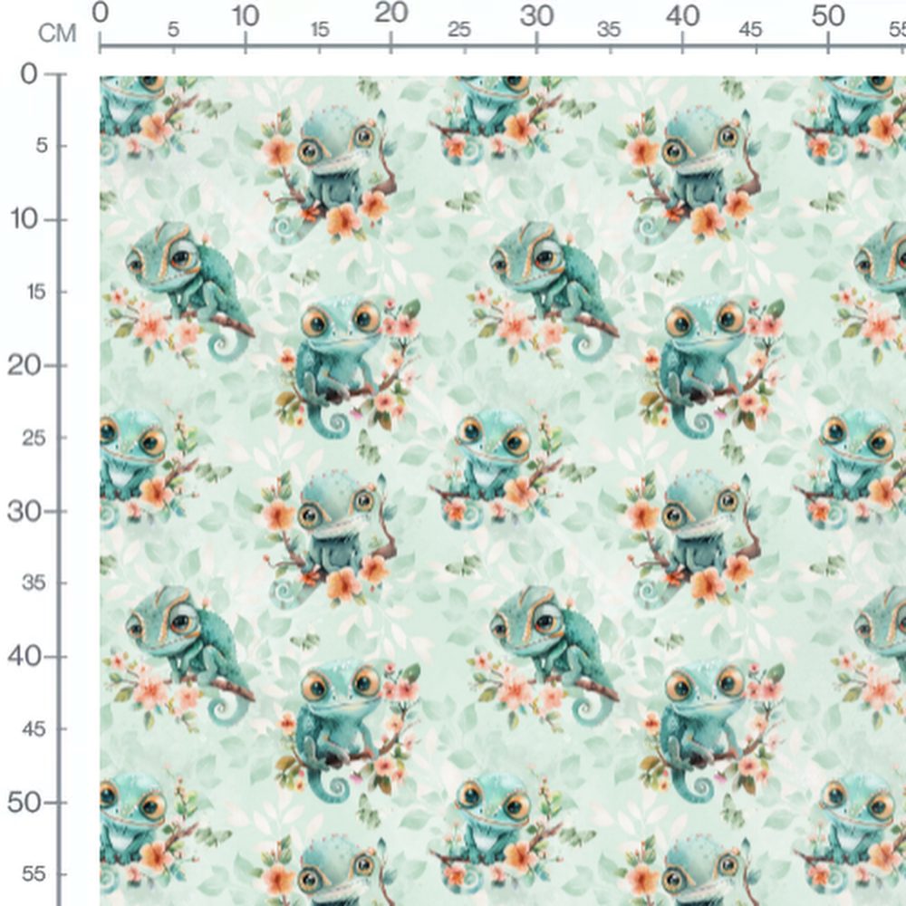 Tissu - Caméléons et fleurs pastel